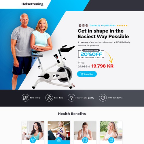 Landing page design for smart exercise bike