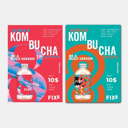 Postcard design for FIX8 kombucha