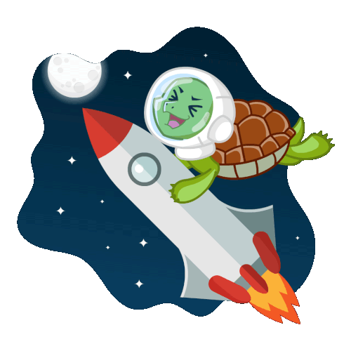 Exited Turtle Fly to The Moon Animation