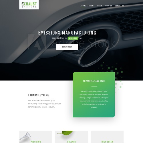 Clean, modern and minimal website design for emissions manufacturing company. 