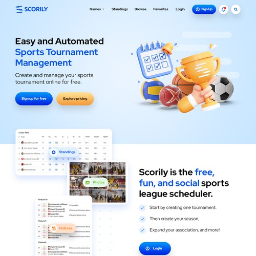 Landing Page to attract tournament league creators and amateur athletes