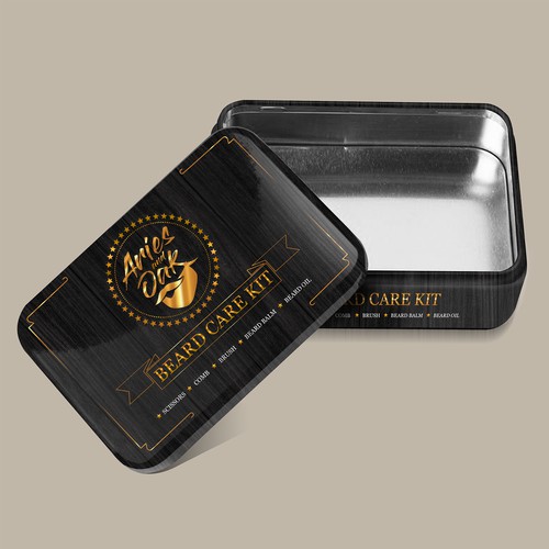 Tin Box design for Aries & Oak Beard care kit.