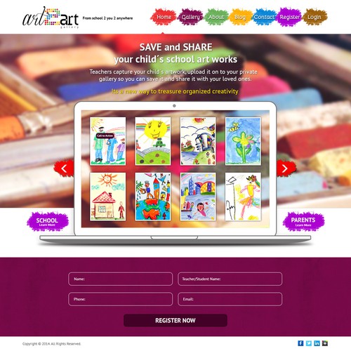 Create a Landing page for an Art Gallery service for Children