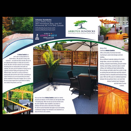 Create a clean attractive Brochure for a high end sundeck company