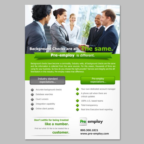 Create a Sales Flyer for Pre-employ.com - a leading employment screening firm.