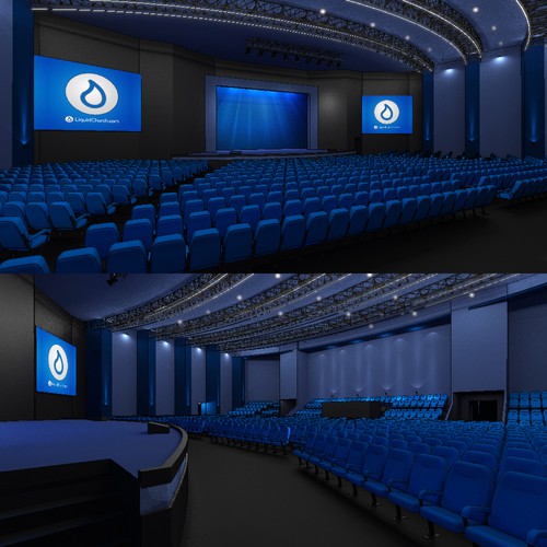 Design the internal part of the concert hall for Liquid Church company