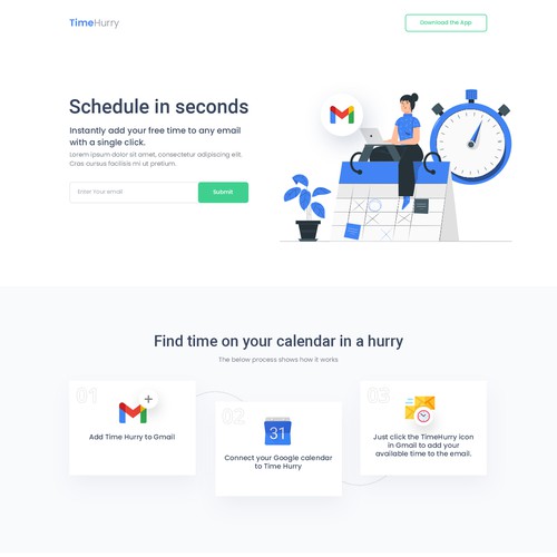 Landing page design for TimeHurry
