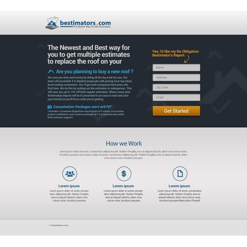 landing page for Bestimators.com