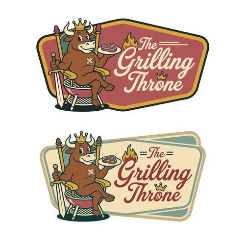The Grilling Throne — BBQ Brand Mascot & Badge Logo