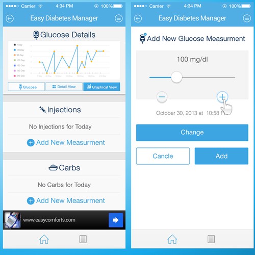 Create new design for diabetes management app!