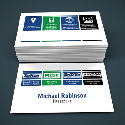 Design an awesome & creative business card with 4 companies listed on it