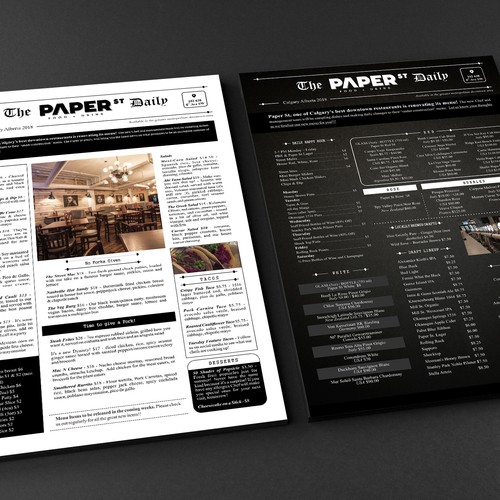 newspaper style restaurant menu