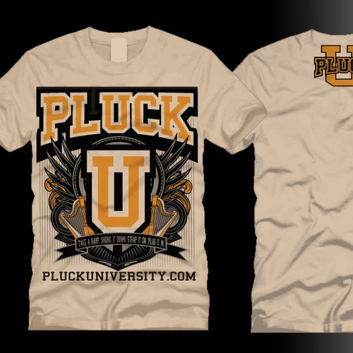 "PLUCK U" T-Shirt Design -  for Hip Harpists - PluckUniversity.com