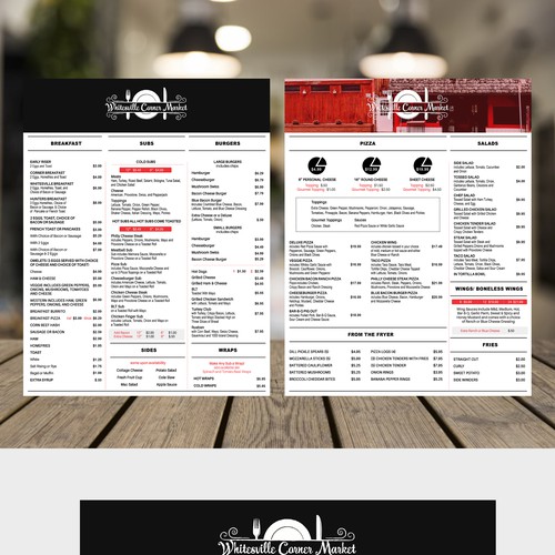 Menu for small town restaurant