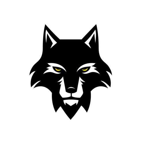 Black and white wolf illustration for a clothing brand