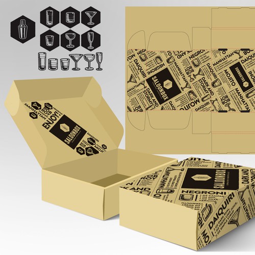 Design a luxury shipment box for a curated cocktail kit