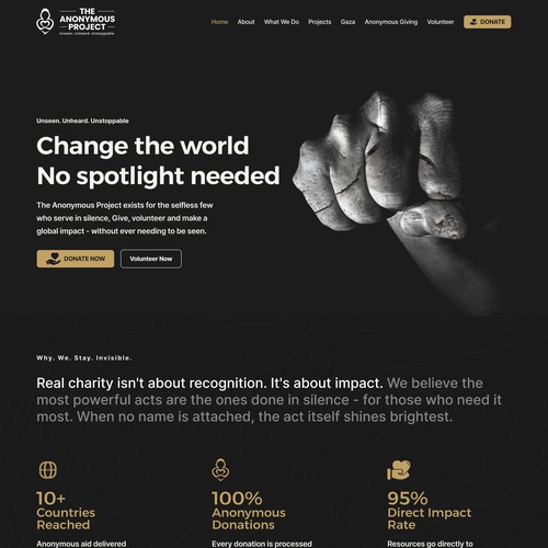 Home page design for Anonymous Giving