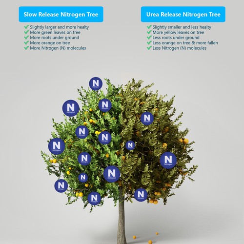 Illustrating how two different products effect the health of a citrus tree