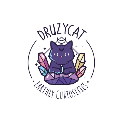 Fun mystic logo of cat with gems