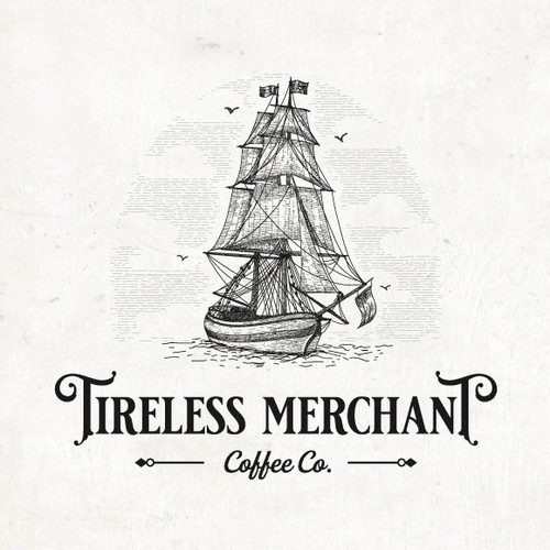 Vintage Sail Ship Logo for Coffee Company