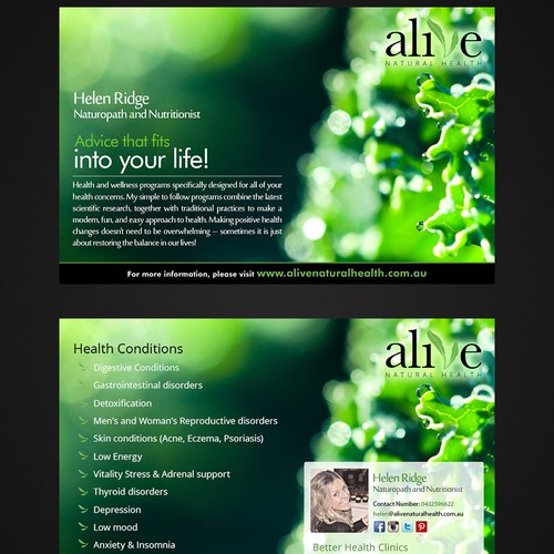 Create a winning brochure for Alive Natural Health!