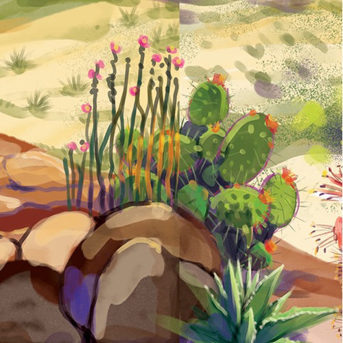 Texas landscape with cactus character