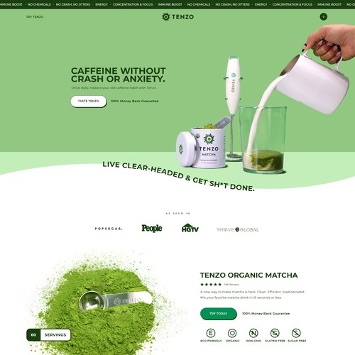 Home and Product page for a Shopify store -  Tenzotea