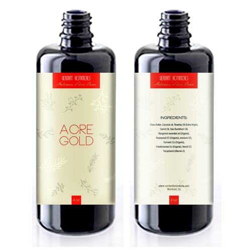 Label design for organic skin care oil