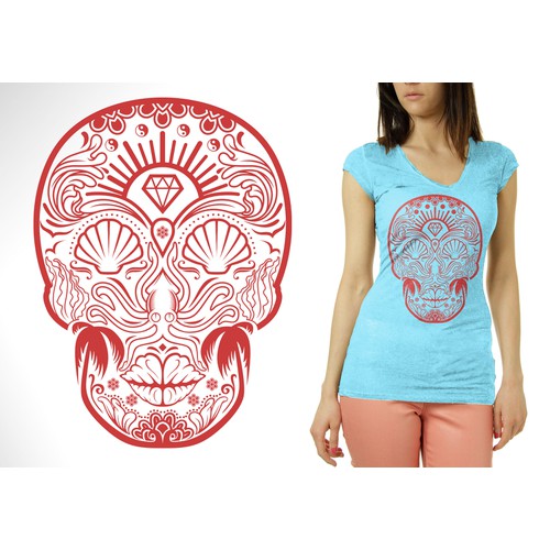 t-shirt design - Sugar Skull Beach Girl theme