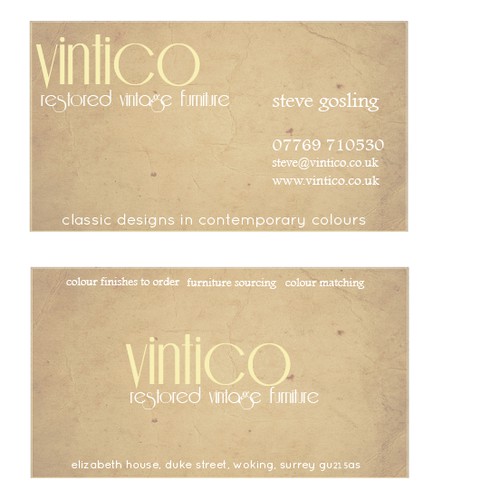 won contest: businessc card for Vintico
