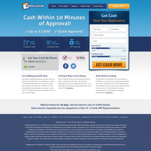 100dayloans.co.uk Home Page Redesign - A payday loans website that needs to appeal to UK audience