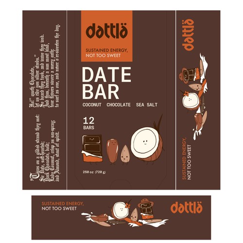 Minimalist packaging for a date-based snack bar 
