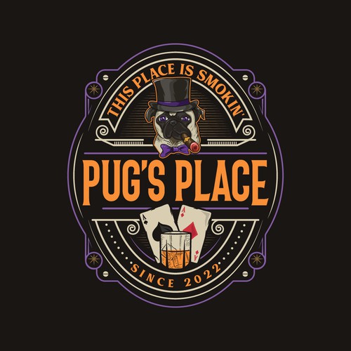 Cigar,Fun Logo for Whiskey and Poker Bar with no alcohol
