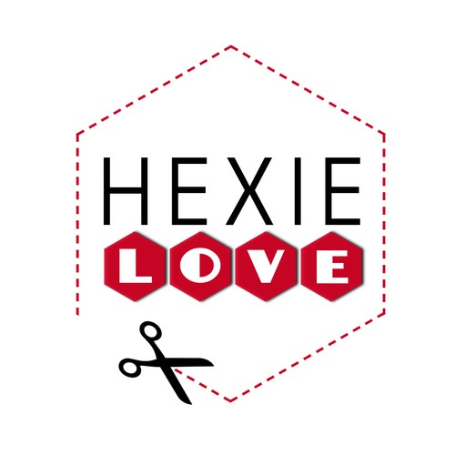 Create a hexagon inspired magazine logo for the quilt magazine, Hexie Love.