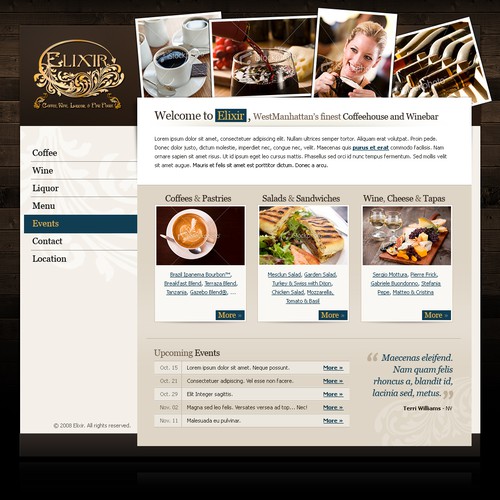 Home Page Design For Elixir Coffeehouse and Winebar