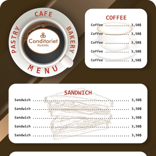 Menu for cafe