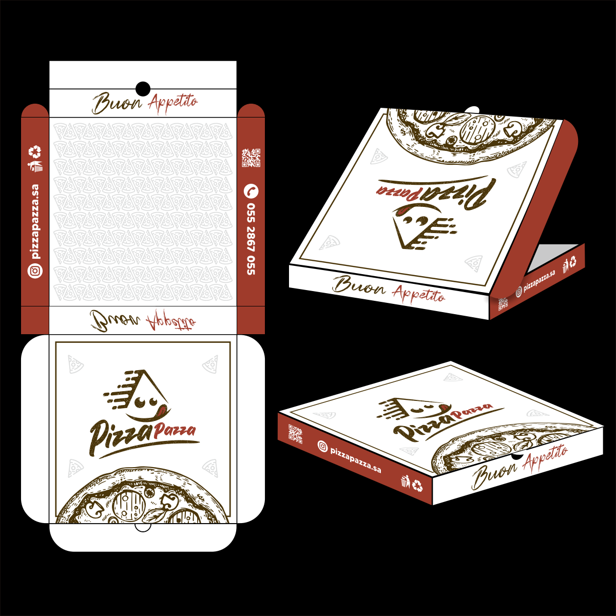 packaging for pizza pazza delivery concept