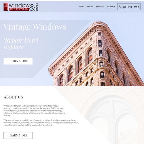 Light airy design for Vintage Window Restoration Company