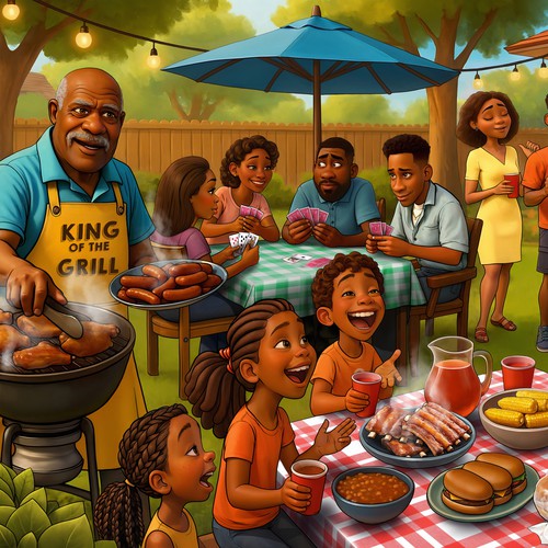 Summer Backyard BBQ Party: Jigsaw Puzzle Illustration
