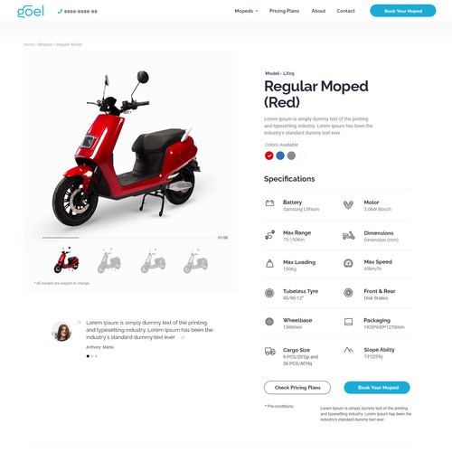 Product page for e-moped