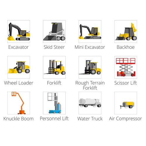 Icon set for construction equipment.