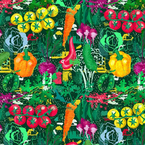 Vegetables seamless pattern in grunge badass style