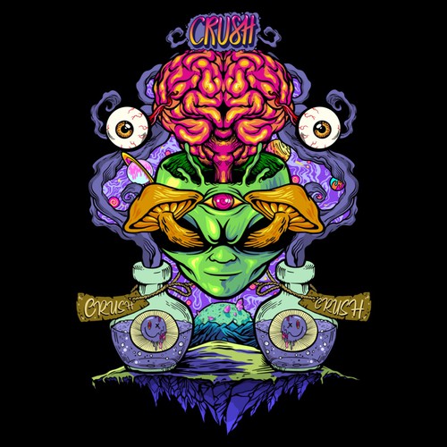Trippy alien shirt design for cannabis company