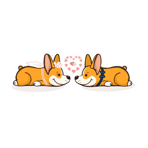 Sketch for Bride and groom corgis illustration