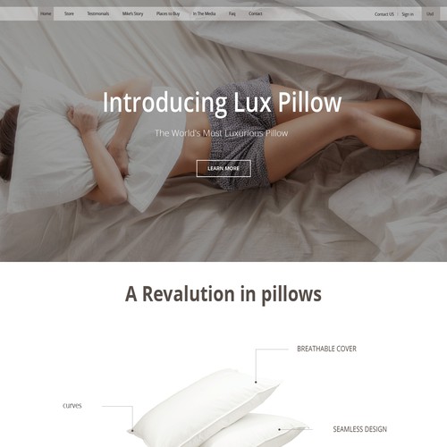 website design for a Luxury Pillow company