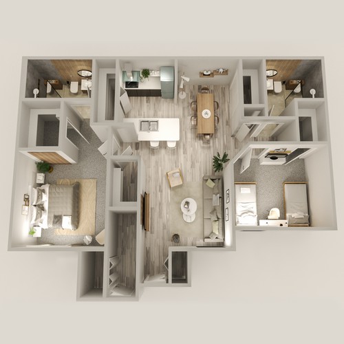 Photorealistic 3D Axonometric Design of Residential Floor Plan