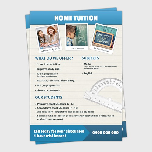 Flyer for home tuition service