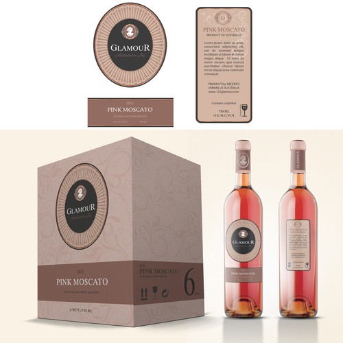 Create a WINE LABEL & PACKAGING for "Glamour" the PINK MOSCATO