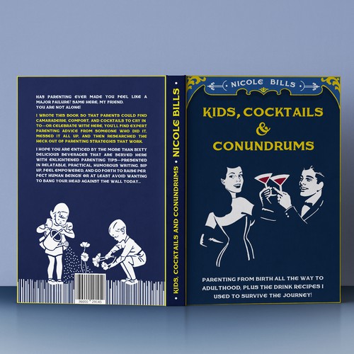 Vintage book cover design about parenting and cocktails 