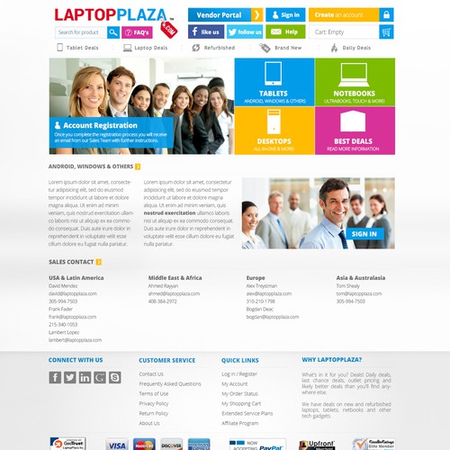 LaptopPlaza.com looking for landing page with a slight header to incorporate button to page
